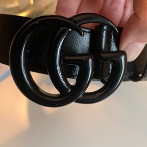 AUTH - GUCCI DOUBLE G BELT - ALL BLACK - SIZE 85